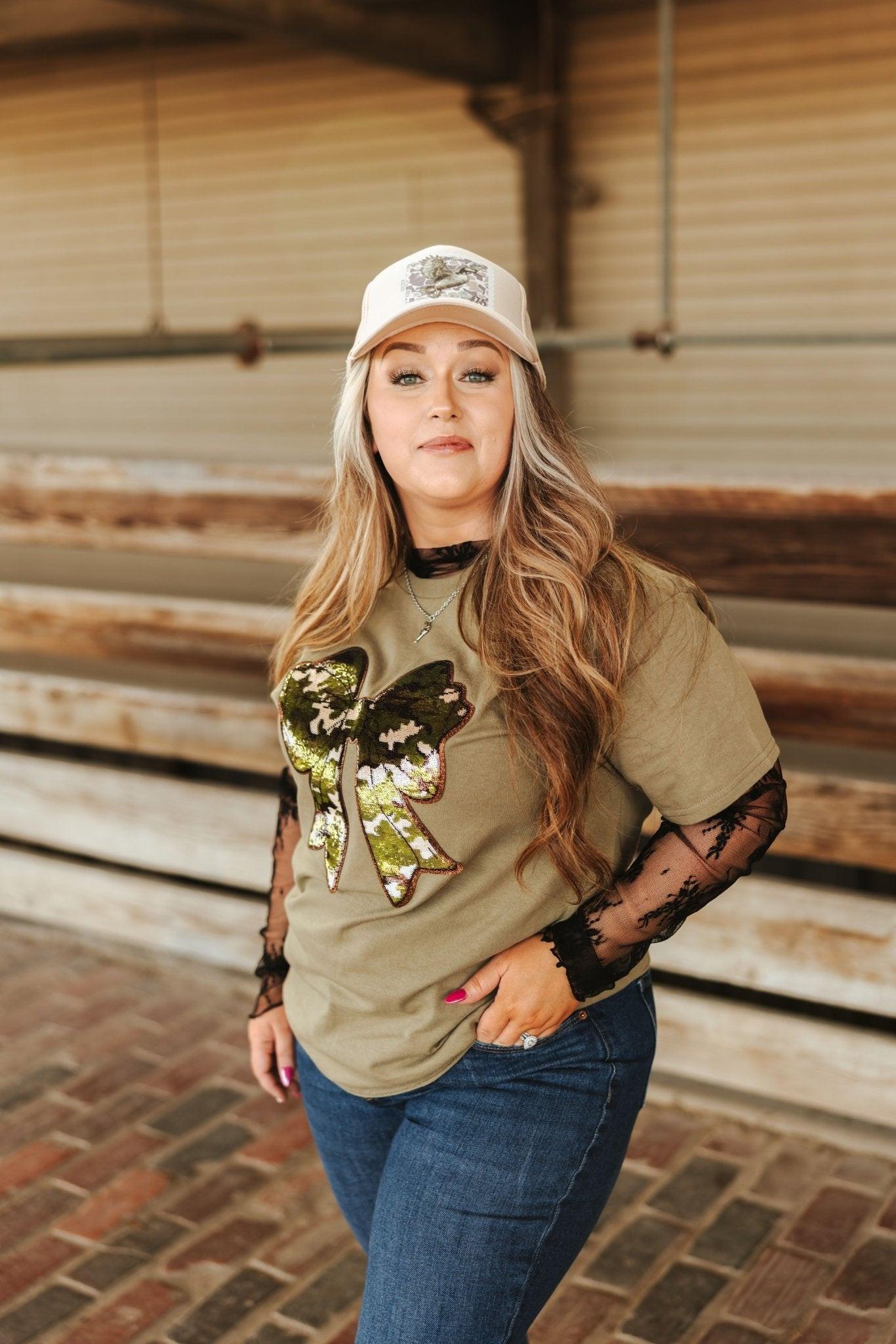Sequin Camo Bow Patch Tee