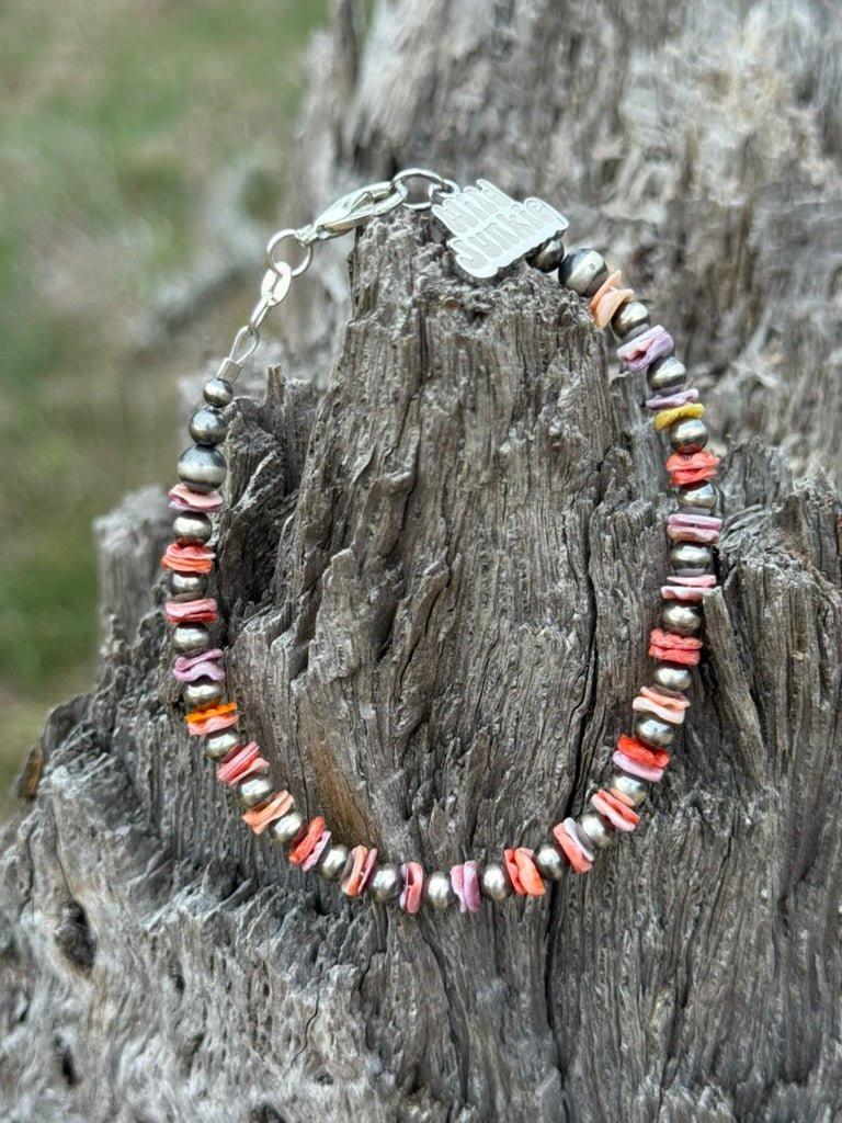 Sterling Silver Desert Sunset Shell Heishi Bead Bracelet