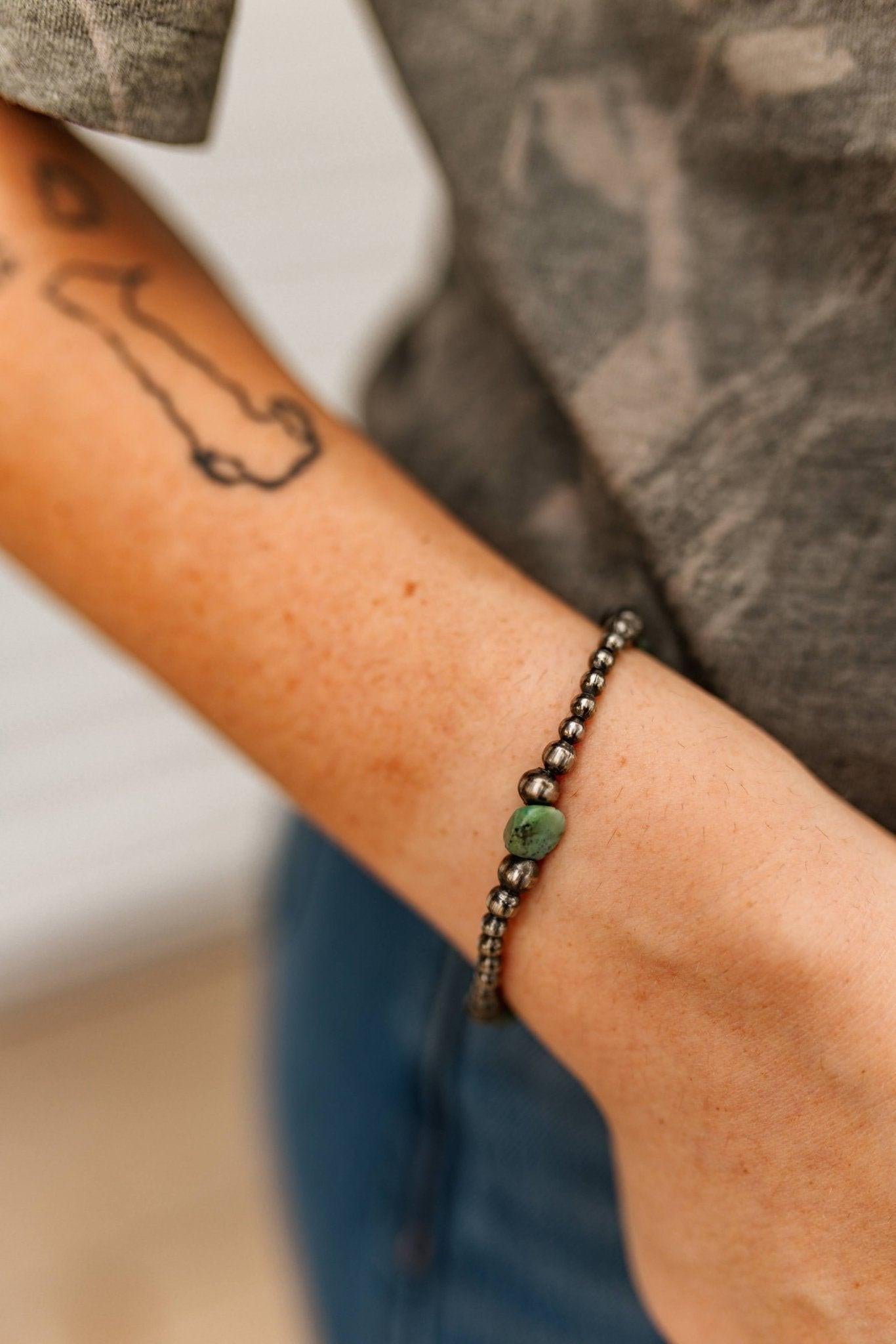 Sterling Silver Turquoise Flat Bead Bracelet