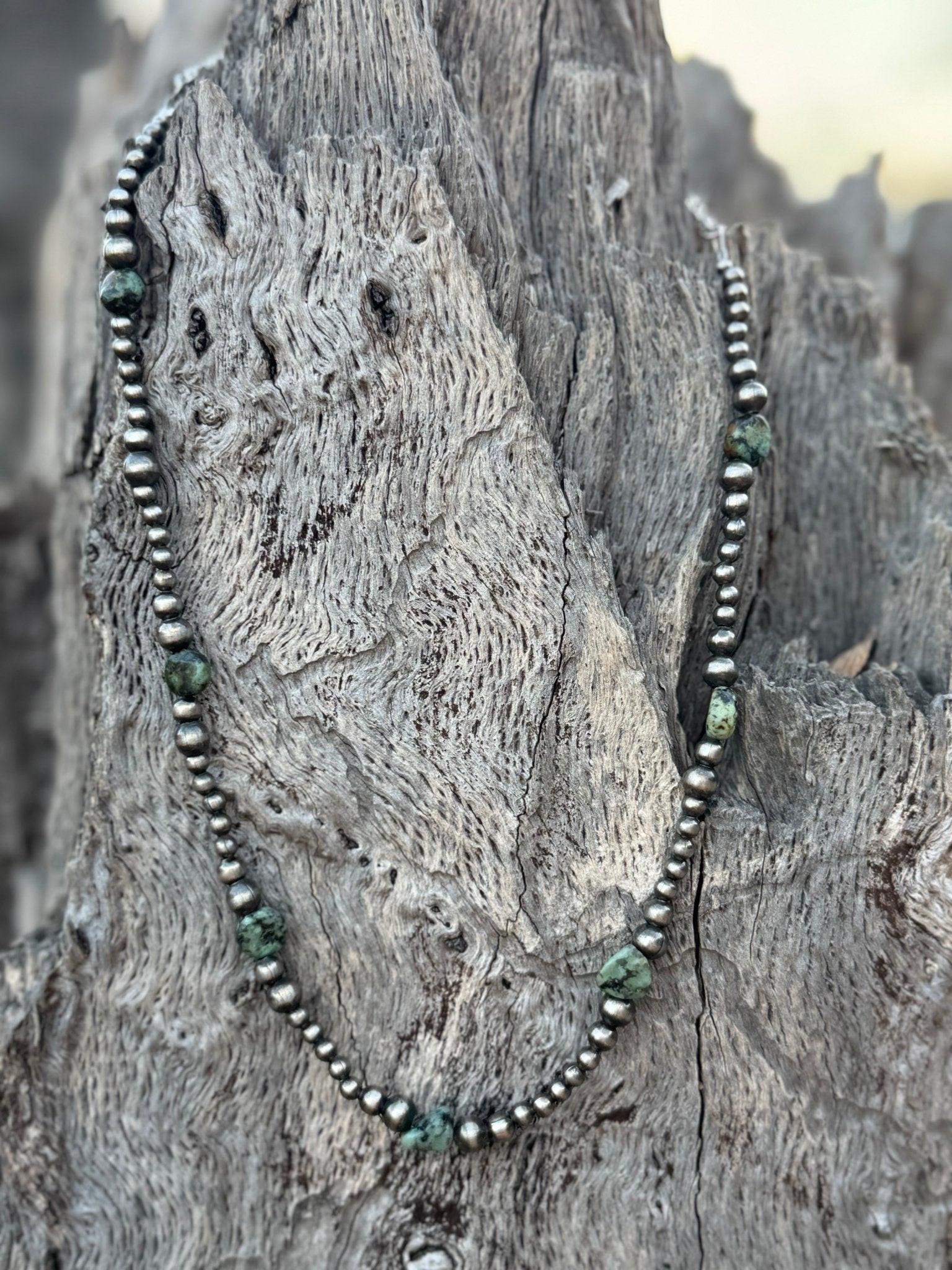 Sterling Silver Turquoise Flat Bead Necklace
