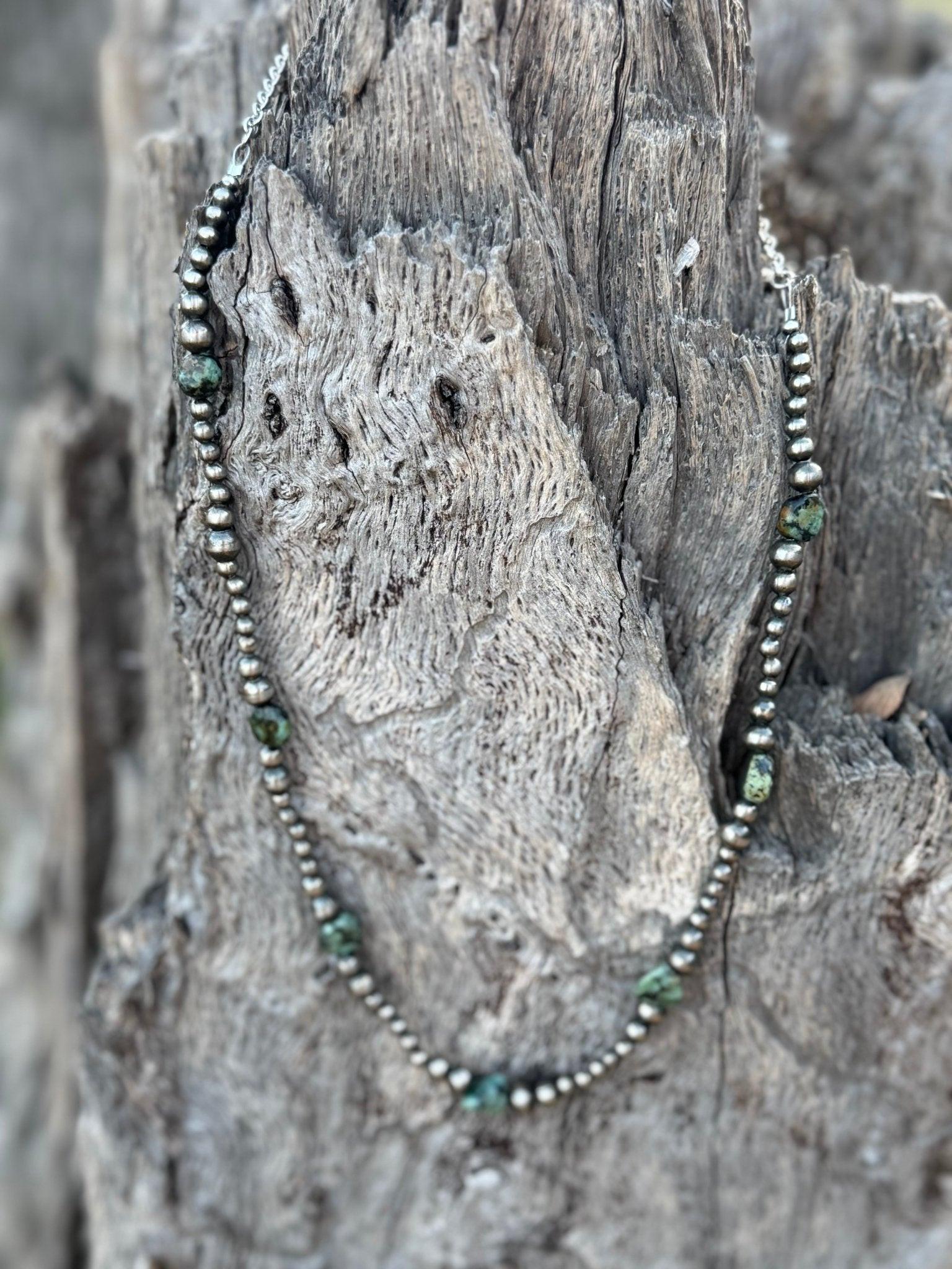 Silver Beads Turquoise Flats Beaded Necklace