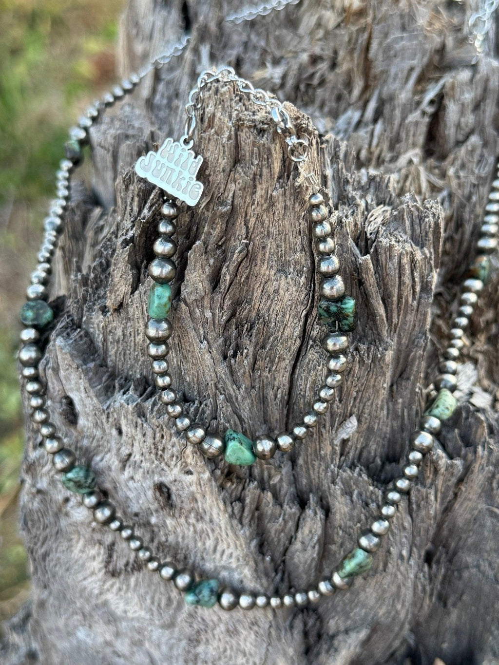 Sterling Silver Turquoise Flat Bead Necklace