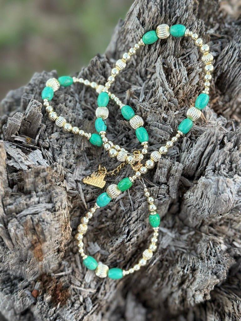 Turquoise And Gold Beaded Necklace