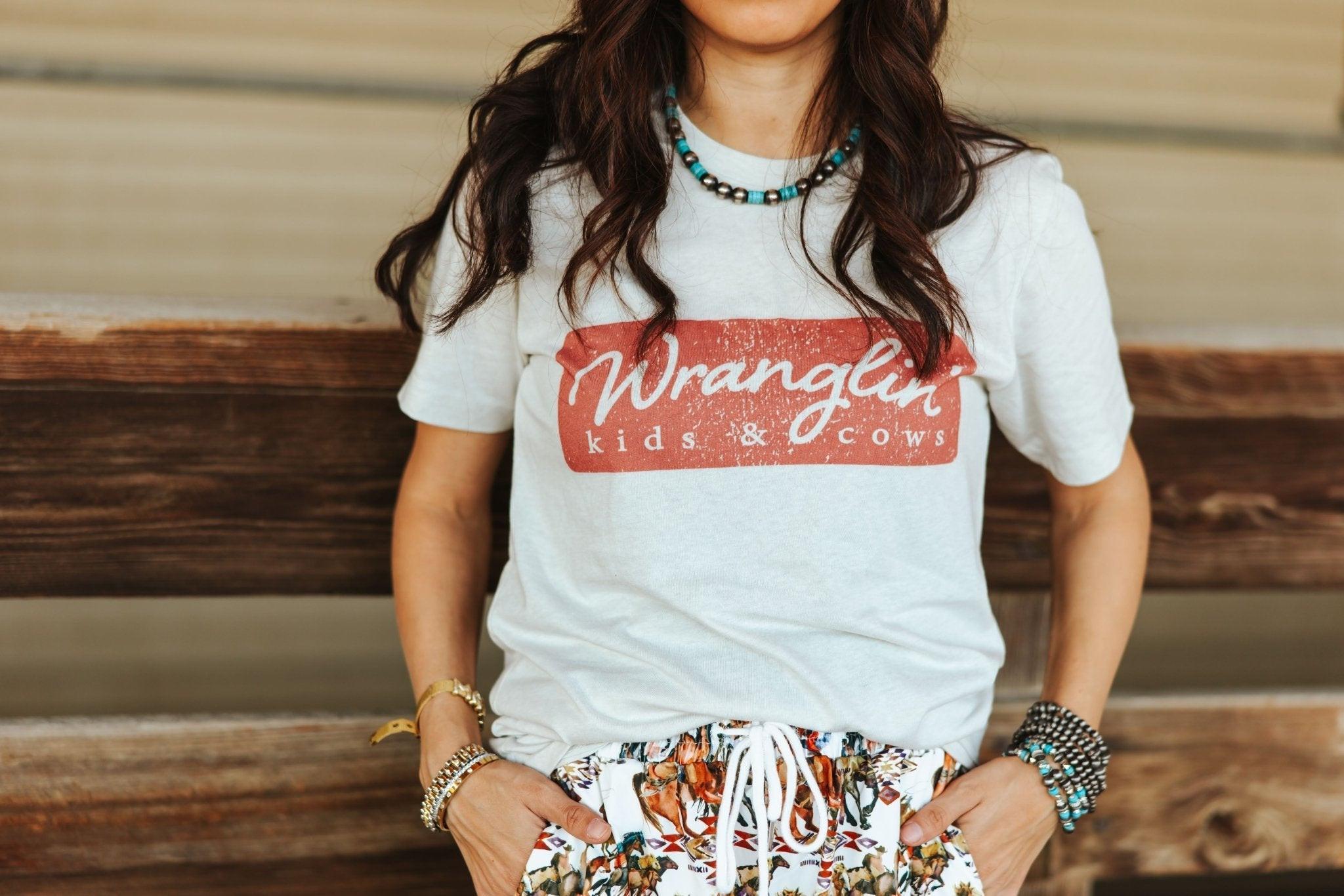 Wranglin Kids & Cows Graphic Tee - Cream