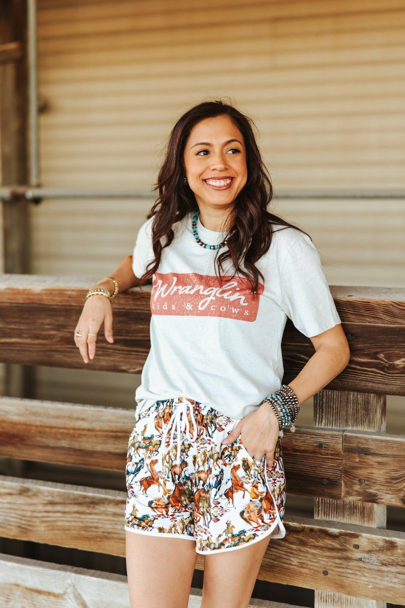 Wranglin Kids & Cows Graphic Tee - Cream